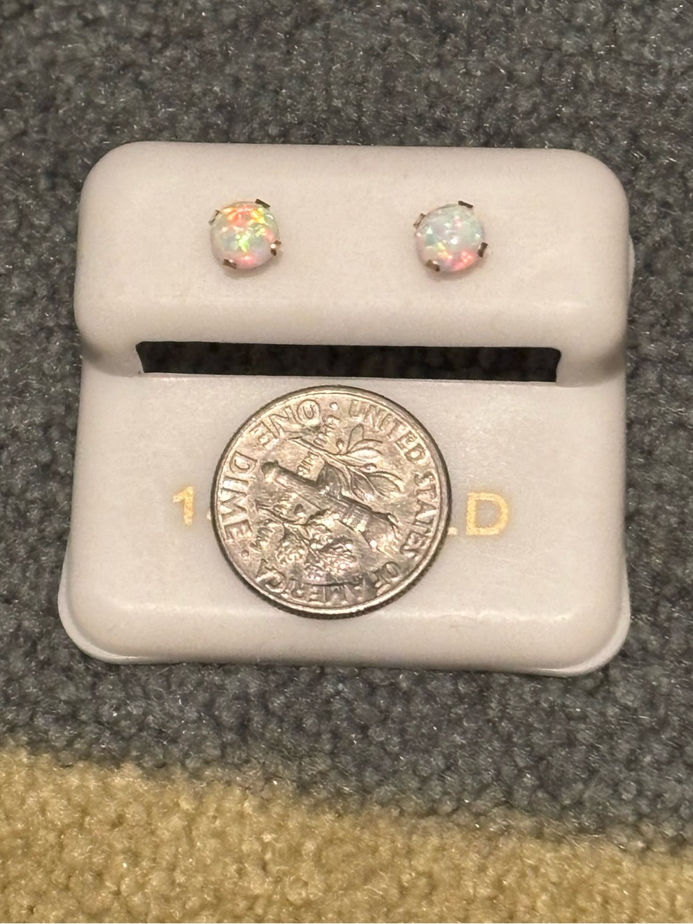 14K Gold Opal Stud Earrings - White Opal Sparkle - Picture 6 of 7